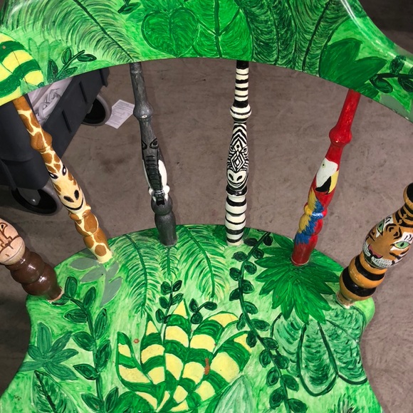 Jungle Animal Hand Crafted Painted Oak Wood Chair - Picture 4 of 5
